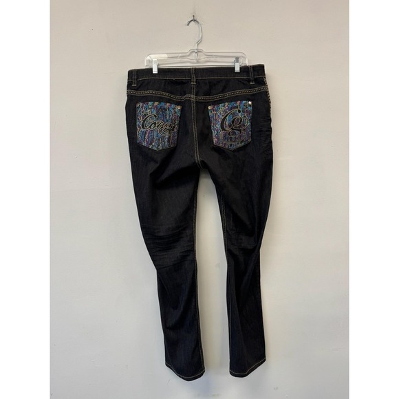 Coogi Jeans Womens 16 Blue Dark Wash Straight Leg Stretch Embroidered Pockets - Picture 4 of 8